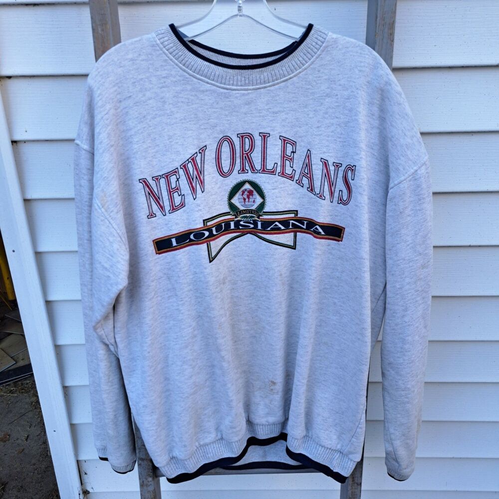 Vintage New Orleans Louisiana Crewneck Sweatshirt Pullover Large Unisex FLAWED